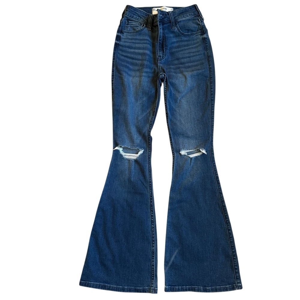 Hollister| Women’s High-Rise Ripped Blue Wash Flare Jeans- Size w23 short